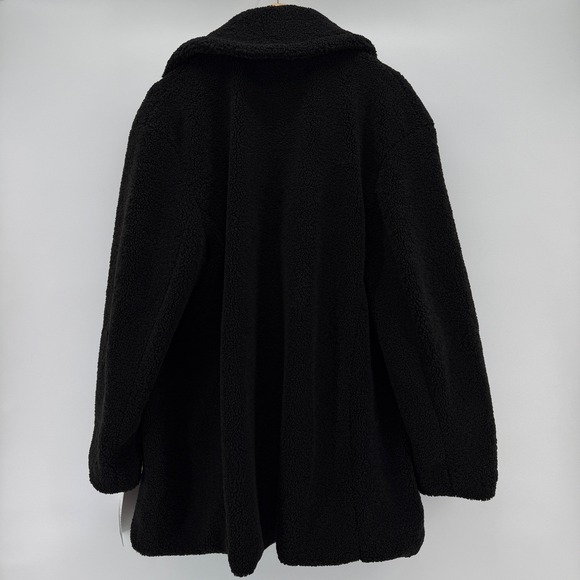 Kensie Womens Black Faux Fur Teddy Coat Double‎ Breasted Pockets Warm Winter NEW - Picture 13 of 16